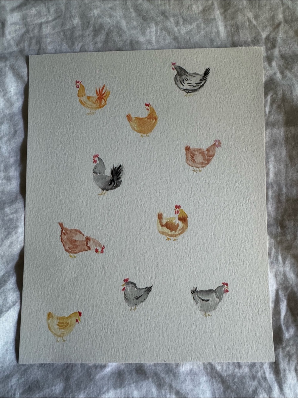 Watercolor Chicken Pattern Art - Neutral Tones